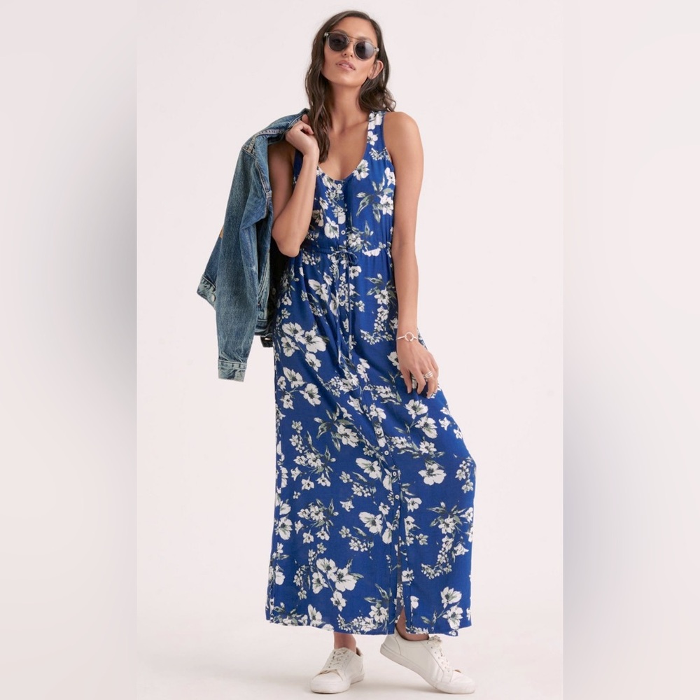 Lucky Brand Dress Small Blue White Floral Button Up Sleeveless